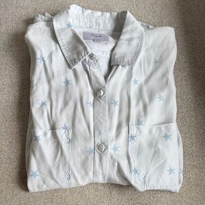 Womens Light Blue Star-Print Button-Up